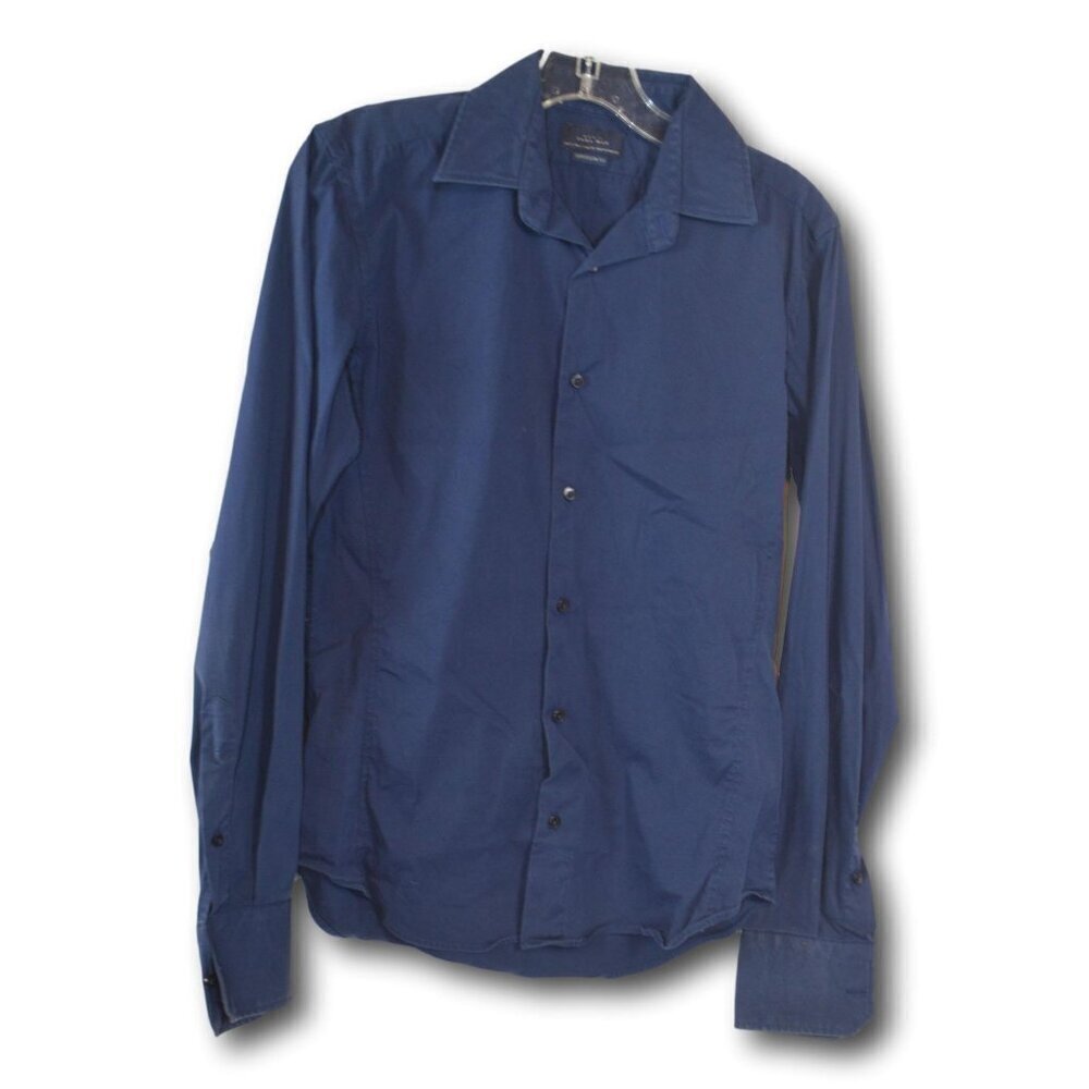 Zara Man Super Slim Fit Shirt Navy Size: S